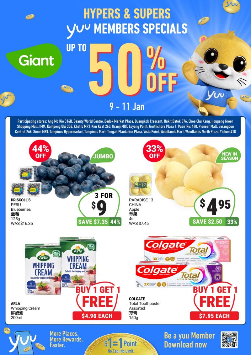Giant yuu Members Special: Buy 1 Free 1 Toothpaste & Cream (9-11 Jan 2026) Giant yuu Members Special: Buy 1 Free 1 Toothpaste & Cream (9-11 Jan 2026)