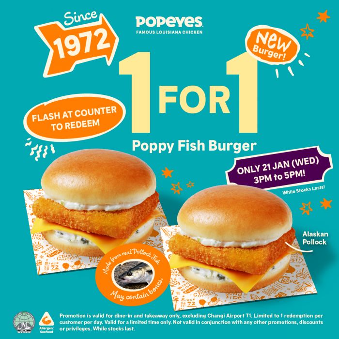 Popeyes 1-FOR-1 Poppy Fish Burger Promotion (21 Jan 2026) Popeyes 1-FOR-1 Poppy Fish Burger Promotion (21 Jan 2026)