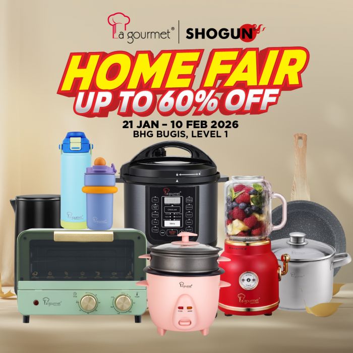 BHG La gourmet & Shogun Home Fair: Up to 60% OFF Kitchenware (21 Jan - 10 Feb 2026) BHG La gourmet & Shogun Home Fair: Up to 60% OFF Kitchenware (21 Jan - 10 Feb 2026)