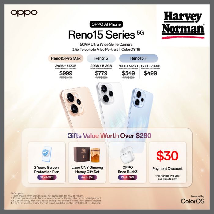 Harvey Norman OPPO Reno15 Series 5G Launch: Free Gifts Worth Over $280 Harvey Norman OPPO Reno15 Series 5G Launch: Free Gifts Worth Over $280