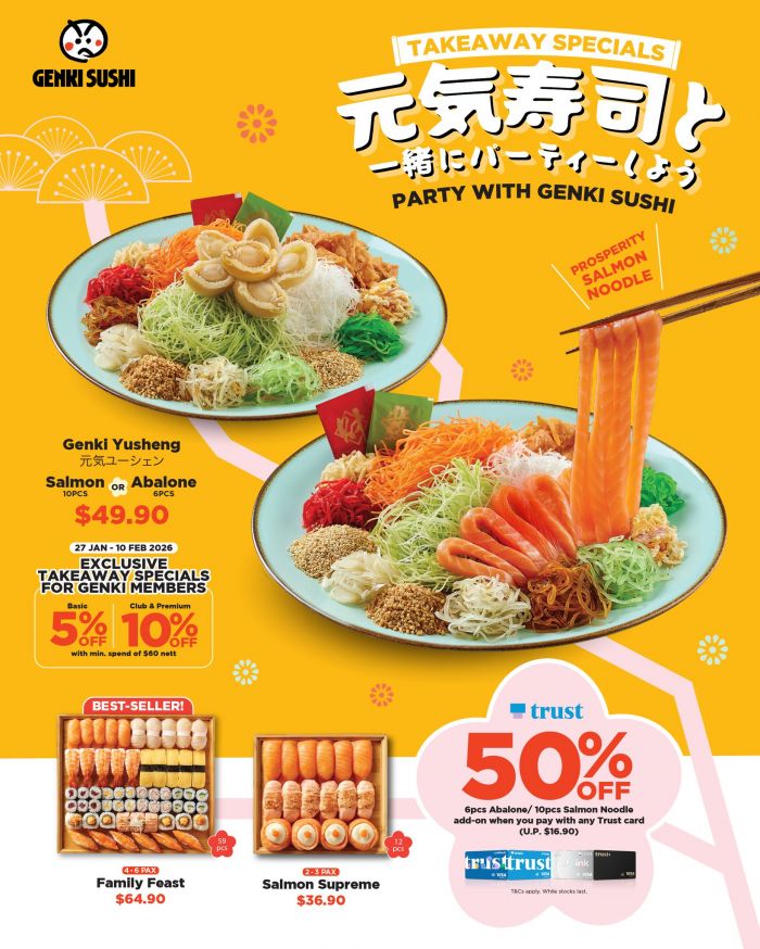 Genki Sushi CNY Takeaway Promotion: Yusheng & Sushi Platter Specials (Jan - Mar 2026) Genki Sushi CNY Takeaway Promotion: Yusheng & Sushi Platter Specials (Jan - Mar 2026)