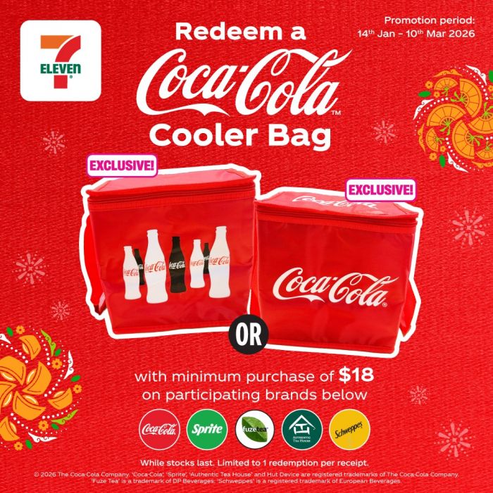 7-Eleven x Coca-Cola CNY Promotion: Free Cooler Bag with Min Spend $18 (14 Jan - 10 Mar 2026) 7-Eleven x Coca-Cola CNY Promotion: Free Cooler Bag with Min Spend $18 (14 Jan - 10 Mar 2026)