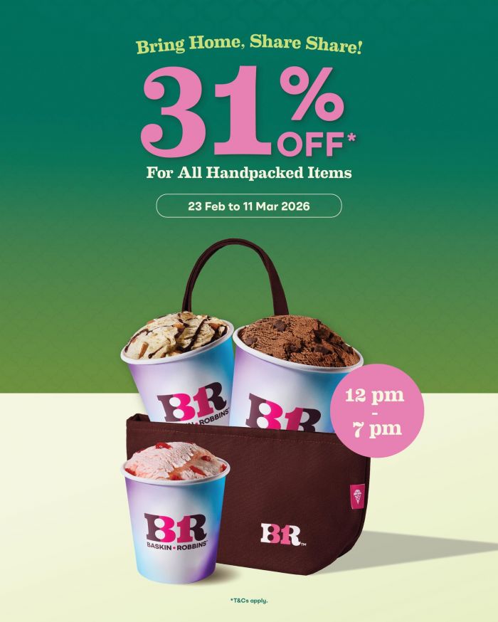 Baskin-Robbins Bring Home Share Promotion: 31% OFF Handpacked Ice Cream (23 February – 11 March 2026) Baskin-Robbins Bring Home Share Promotion: 31% OFF Handpacked Ice Cream (23 February – 11 March 2026)