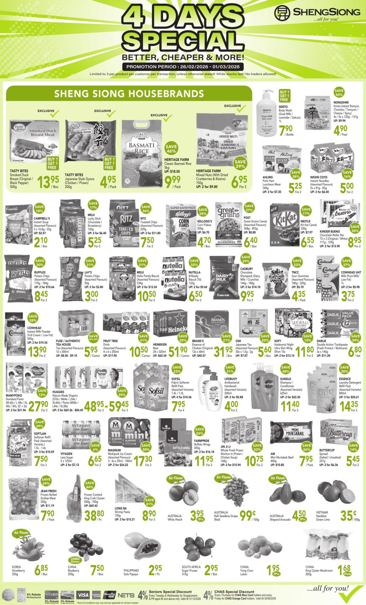 Sheng Siong 4 Days Special: Grocery Deals & 1-For-1 Offers (26 Feb - 1 Mar 2026) Sheng Siong 4 Days Special: Grocery Deals & 1-For-1 Offers (26 Feb - 1 Mar 2026)