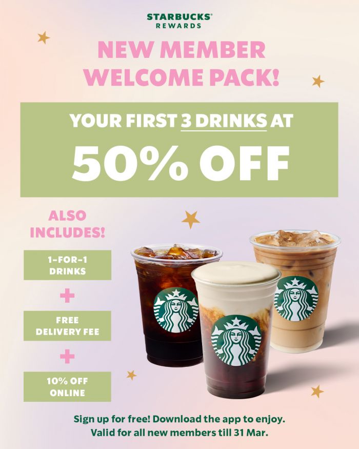 Starbucks Rewards New Member Welcome Pack: 50% OFF First 3 Drinks (Until 31 March 2026) Starbucks Rewards New Member Welcome Pack: 50% OFF First 3 Drinks (Until 31 March 2026)