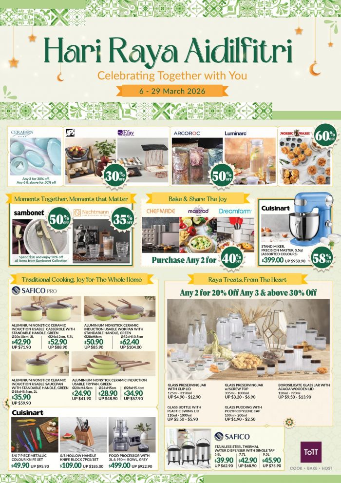 ToTT Hari Raya Aidilfitri Promotion: Kitchenware & Bakeware Sale (6 – 29 March 2026) ToTT Hari Raya Aidilfitri Promotion: Kitchenware & Bakeware Sale (6 – 29 March 2026)
