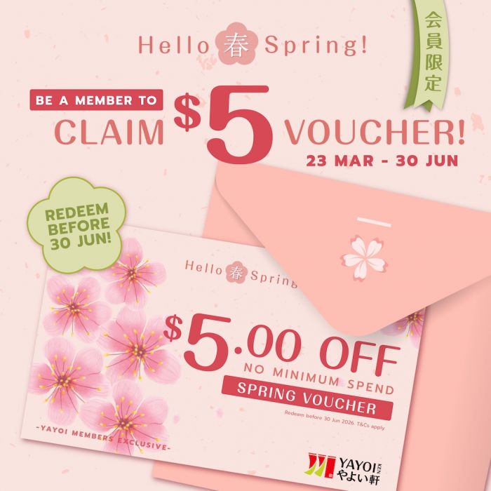 YAYOI Hello Spring: FREE $5 Voucher No Minimum Spend (23 March – 30 June 2026) YAYOI Hello Spring: FREE $5 Voucher No Minimum Spend (23 March – 30 June 2026)