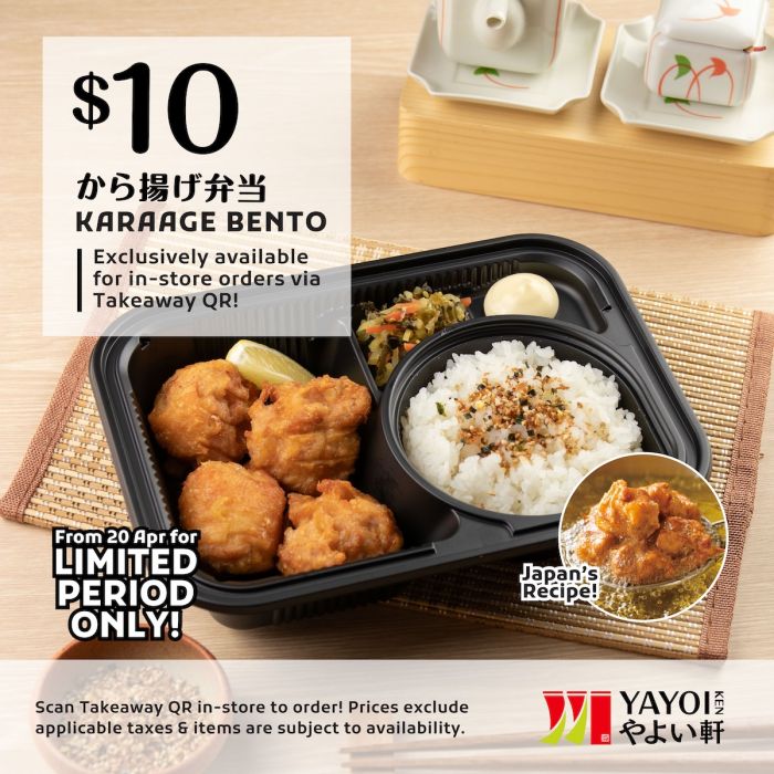 YAYOI Karaage Bento Set Promotion: $10 Japan's Recipe Special (From 20 April 2026) YAYOI Karaage Bento Set Promotion: $10 Japan's Recipe Special (From 20 April 2026)
