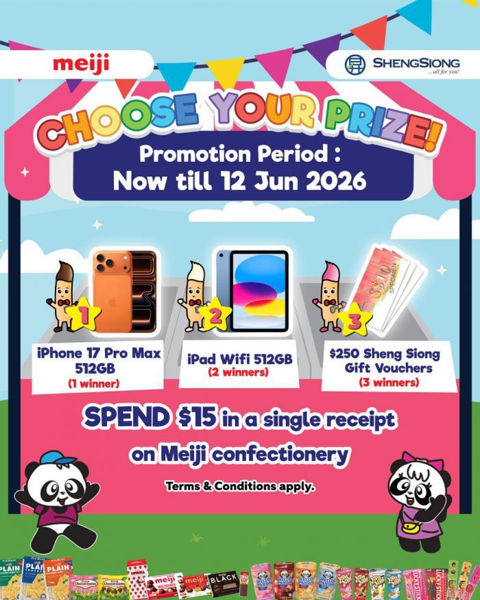 Sheng Siong Meiji Promotion: Choose Your Prize - Win an iPhone 17 Pro Max (Till Jun 2026) Sheng Siong Meiji Promotion: Choose Your Prize - Win an iPhone 17 Pro Max (Till Jun 2026)