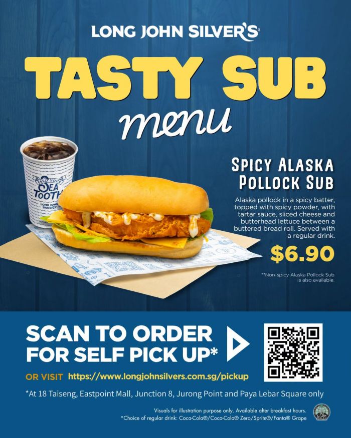 Long John Silver's Tasty Sub Menu: Alaska Pollock Sub Meal - $6.90 Set Long John Silver's Tasty Sub Menu: Alaska Pollock Sub Meal - $6.90 Set