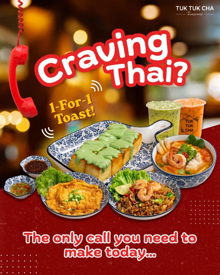 Tuk Tuk Cha 1-for-1 Golden Toast Promotion: Afternoon Thai Treats (Until 30 April 2026) Tuk Tuk Cha 1-for-1 Golden Toast Promotion: Afternoon Thai Treats (Until 30 April 2026)