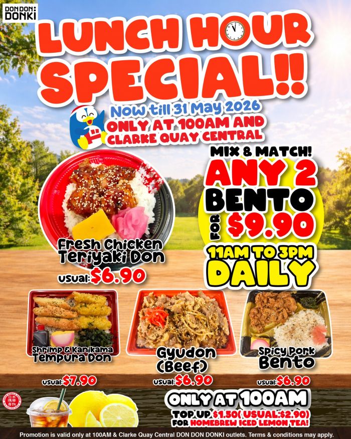 Don Don Donki Lunch Hour Promotion: Mix & Match Bentos - Any 2 For $9.90 (Till May 2026) Don Don Donki Lunch Hour Promotion: Mix & Match Bentos - Any 2 For $9.90 (Till May 2026)