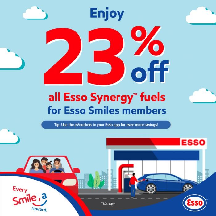 Esso Promotion: Esso Smiles Members Special - Enjoy 23% OFF All Synergy Fuels (Till 27 Apr 2026) Esso Promotion: Esso Smiles Members Special - Enjoy 23% OFF All Synergy Fuels (Till 27 Apr 2026)
