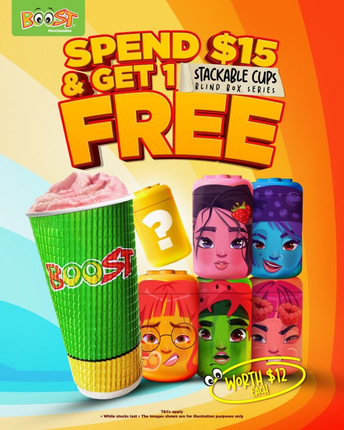 Boost Juice Free Blind Box: Stackable Cups Series - FREE with $15 Spend (From 24 Apr 2026) Boost Juice Free Blind Box: Stackable Cups Series - FREE with $15 Spend (From 24 Apr 2026)