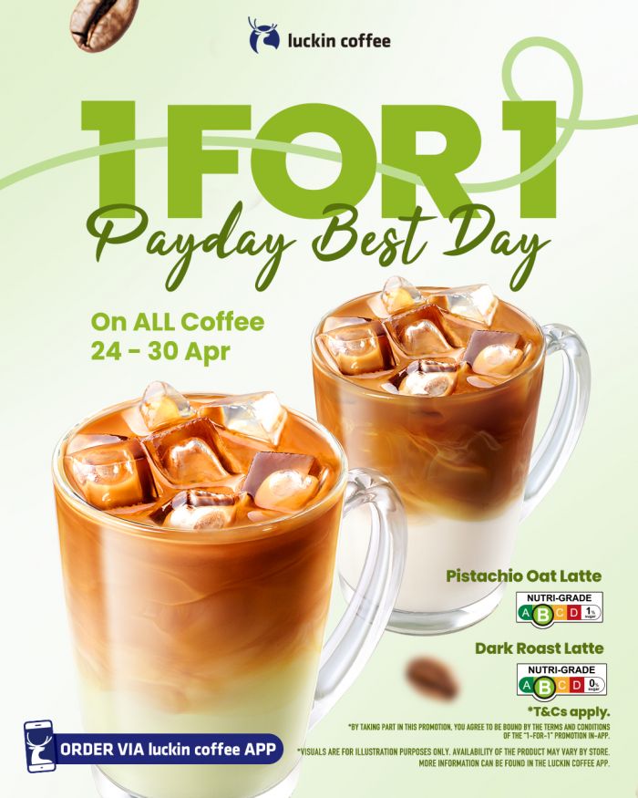 Luckin Coffee Payday Promotion: Payday Best Day - 1 For 1 On ALL Coffee (24-30 Apr 2026) Luckin Coffee Payday Promotion: Payday Best Day - 1 For 1 On ALL Coffee (24-30 Apr 2026)