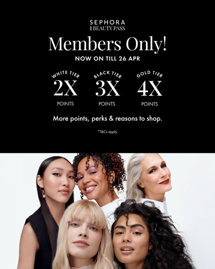 Sephora Sale: Beauty Pass Members Promotion - Up to 4X Points (23-26 Apr 2026) Sephora Sale: Beauty Pass Members Promotion - Up to 4X Points (23-26 Apr 2026)