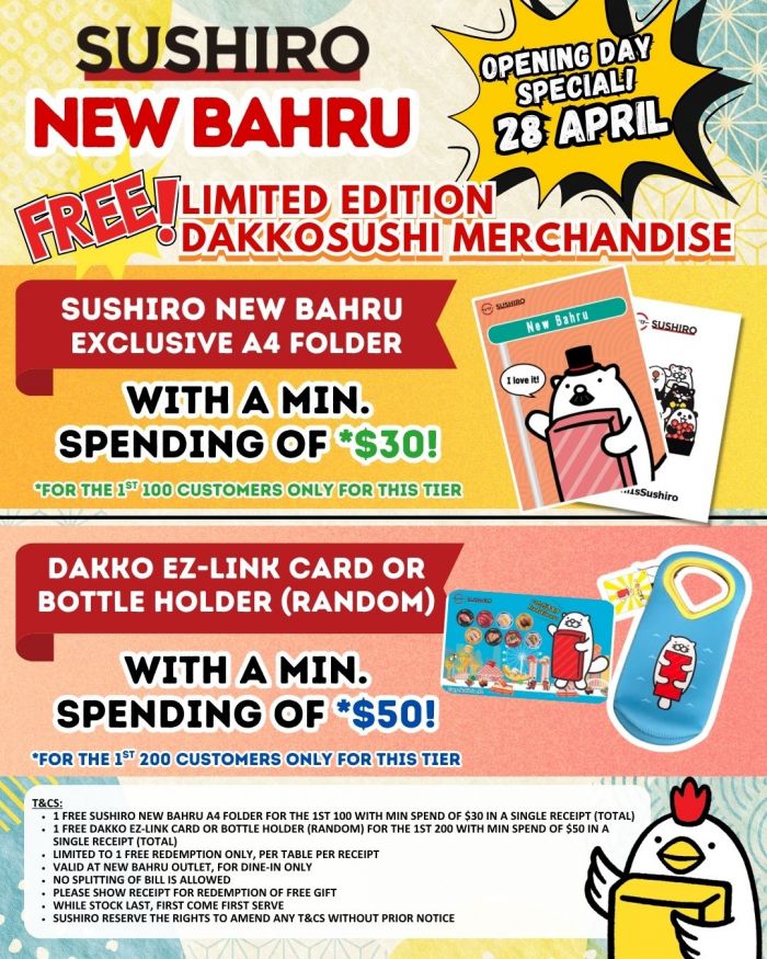 Sushiro New Bahru Grand Opening Promotion: $1.9++ Big Cut Tuna & Mount Salmon Roe Wrap Specials (28 April - 11 May 2026) Sushiro New Bahru Grand Opening Promotion: $1.9++ Big Cut Tuna & Mount Salmon Roe Wrap Specials (28 April - 11 May 2026)