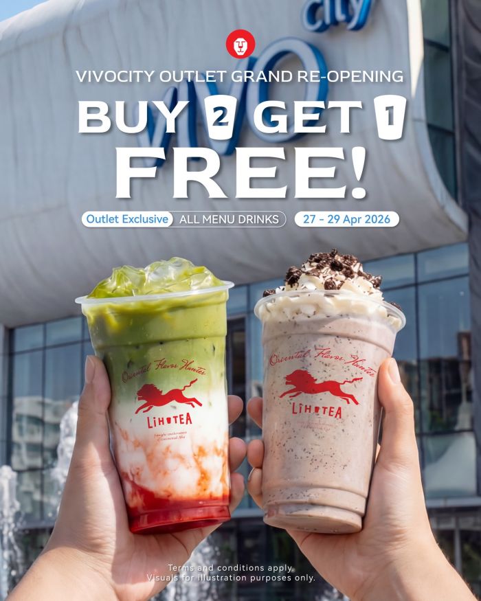 LiHO TEA VivoCity Grand Re-Opening: Buy 2 Get 1 Free (27 - 29 Apr 2026) LiHO TEA VivoCity Grand Re-Opening: Buy 2 Get 1 Free (27 - 29 Apr 2026)