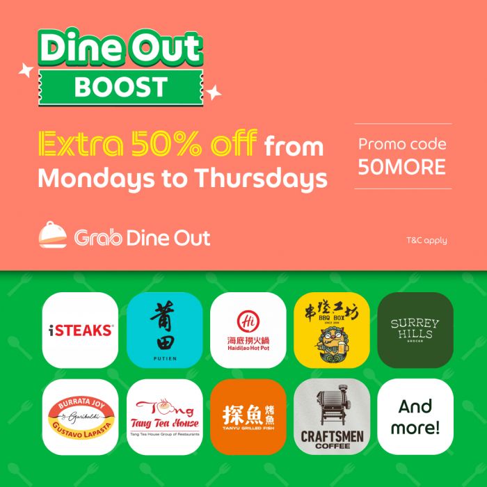GrabFood Dine Out BOOST: Extra 50% OFF at 1,000+ Restaurants with Promo Code 50MORE (April 2026) GrabFood Dine Out BOOST: Extra 50% OFF at 1,000+ Restaurants with Promo Code 50MORE (April 2026)