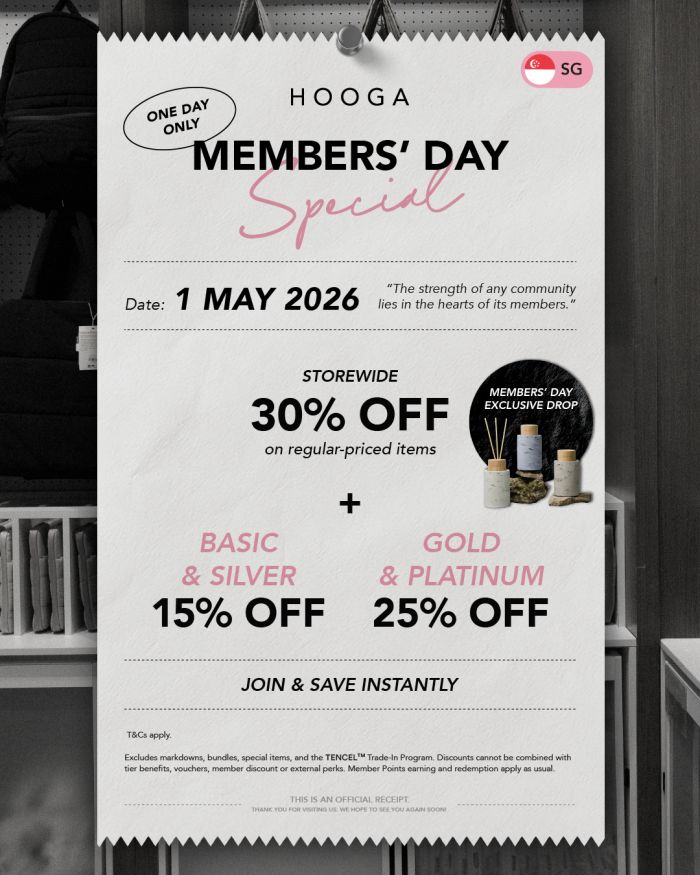 HOOGA Members Day Sale: 30% OFF Storewide + Up to 25% Extra Discount (1 May 2026) HOOGA Members Day Sale: 30% OFF Storewide + Up to 25% Extra Discount (1 May 2026)