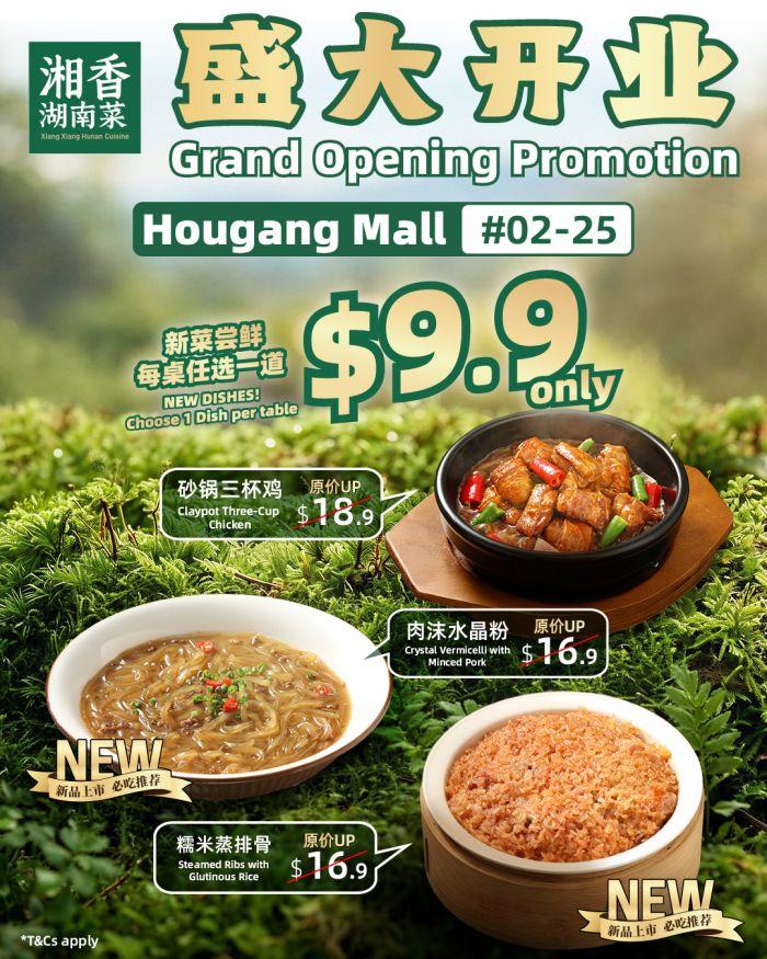 Xiang Xiang Hunan Cuisine Hougang Mall Grand Opening Promotion: $9.90 Designated New Dishes (April 2026) Xiang Xiang Hunan Cuisine Hougang Mall Grand Opening Promotion: $9.90 Designated New Dishes (April 2026)
