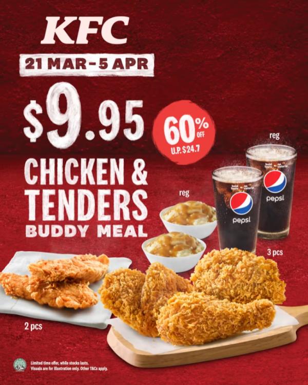 KFC Chicken & Tenders Buddy Meal 60% OFF Promotion (21 Mar 2022 - 5 Apr 2022) KFC Chicken & Tenders Buddy Meal 60% OFF Promotion (21 Mar 2022 - 5 Apr 2022)