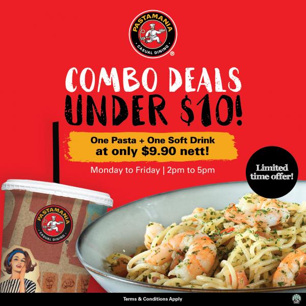 PastaMania Pasta + Soft Drink Combo only $9.90 Promotion PastaMania Pasta + Soft Drink Combo only $9.90 Promotion