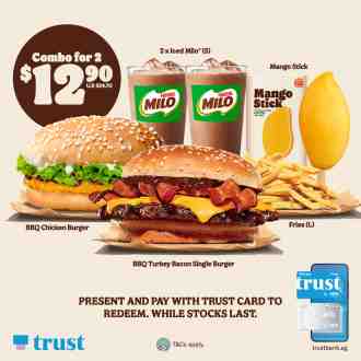 Trust Card Burger King Combo for 2 @ $12.90 Promotion (26 Apr 2023 - 31 May 2023)
