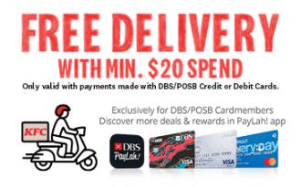 KFC FREE Delivery With DBS/POSB Credit or Debit Cards Promotion (valid until 31 May 2023)