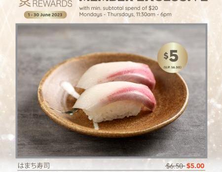 Sushi Tei Members June Promotion $5 Hamachi Sushi (1 Jun 2023 - 30 Jun 2023)