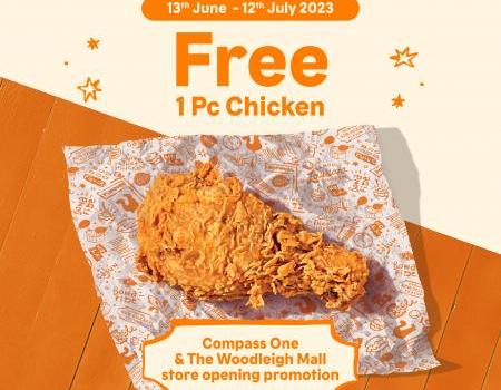 Popeyes Compass One & The Woodleigh Mall Opening Promotion FREE 1 Pc Chicken (13 Jun 2023 - 12 Jul 2023)