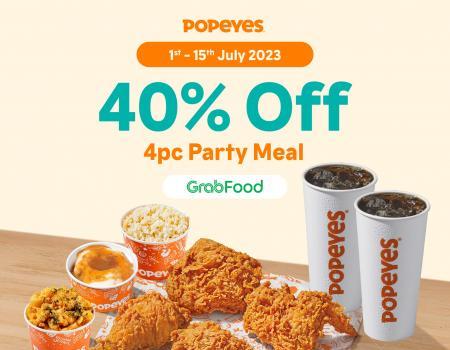 Popeyes GrabFood 40% OFF 4pc Party Meal Promotion (1 July 2023 - 15 July 2023)