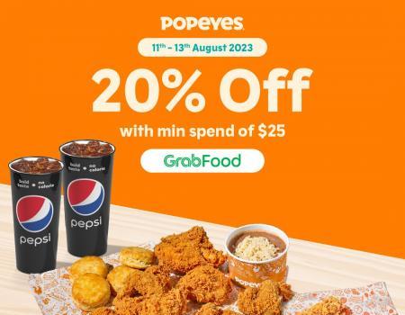 Popeyes GrabFood 20% OFF Promotion (11 Aug 2023 - 13 Aug 2023)