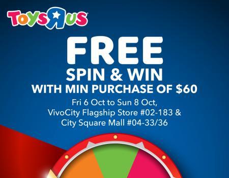 Toys R Us FREE Spin & Win Promotion at VivoCity Flagship & City Square Mall (6 Oct 2023 - 8 Oct 2023)
