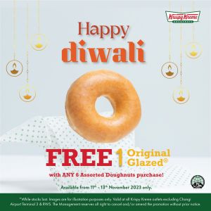 Krispy Kreme Deepavali Promotion FREE Original Glazed Doughnut from 11 Nov 2023 until 13 Nov 2023
