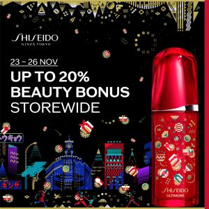 Isetan Shiseido Black Friday Sale: Up to 20% Beauty Bonus, Receive Up To $100 Voucher, 5-pc Gift Set & More from 23 Nov 2023 until 26 Nov 2023