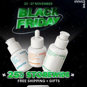 INNISFREE Black Friday Cyber Monday Promotion: 25% OFF Storewide, Exclusive Advent Calendar Gifts With Purchase & More from 23 Nov 2023 until 27 Nov 2023