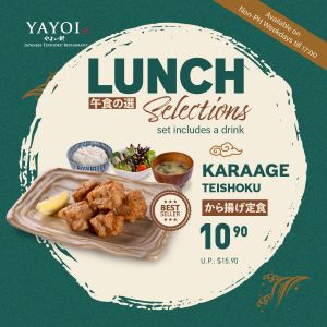 YAYOI Lunch Selections Main Dish with a FREE Drink Promotion