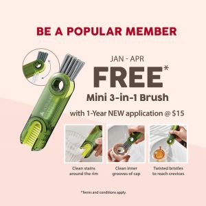 POPULAR FREE Mini 3-in-1 Brush with 1-Year New Membership Application at $15 Promotion