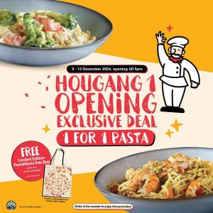 PastaMania Hougang 1 Opening Promotion: 1-for-1 Pasta & Free Tote Bag (9 Dec 2024 - 13 Dec 2024)
