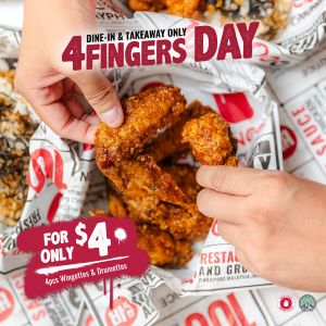 4Fingers Singapore: 4pcs Chicken for ONLY $4 on 4Fingers Day (June 4th!)