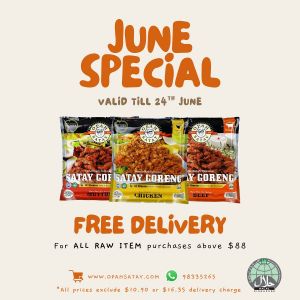 Opah Satay June School Holiday Promo – Free Delivery with $88 Spend (Until 24 June 2025)