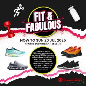 Takashimaya Running Shoes Promotion: Up to $20 Rebate & Free Gift on Top Brands (Until 20 July 2025)