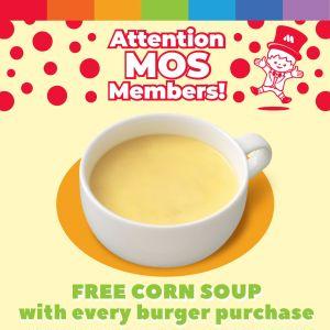 MOS Burger Members Promotion: Free Corn Soup with Burger Purchase (16-22 July 2025)