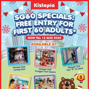 Kiztopia SG60 Promotion - FREE Entry For 60 Adults (until 15 Aug 2025)