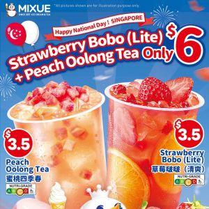 MIXUE SG60 National Day Deal – Strawberry Bobo Lite & Peach Oolong Tea for $6
