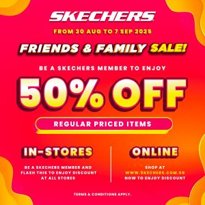 Skechers Friends & Family Sale Singapore – 50% OFF Storewide (30 Aug – 7 Sep 2025)