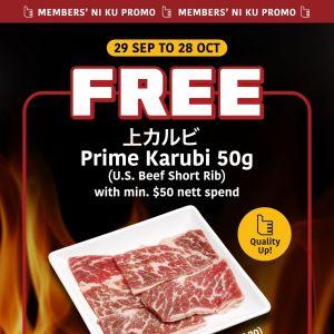 Yakiniku LIKE Members’ Ni Ku Promo: Free Prime Karubi with $50 Spend (29 Sep – 28 Oct 2025)