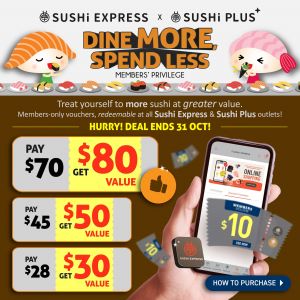 Sushi Express & Sushi Plus Promotion: Dine More Spend Less Members’ Privilege (Until 31 Oct 2025)