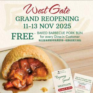 Tim Ho Wan Westgate Grand Reopening: Free Baked Barbecue Pork Bun & Sure Win Scratchcard (11–13 Nov 2025)